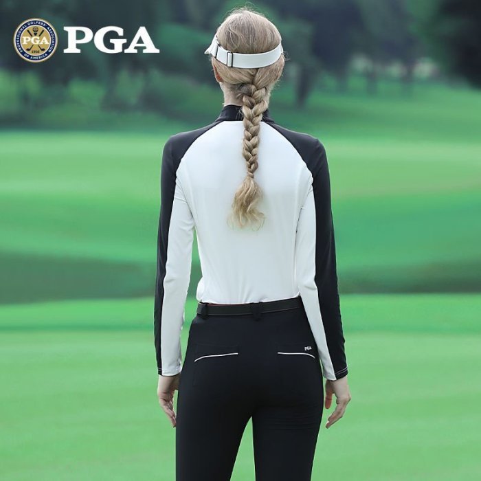 100％原廠美國PGA 春季新款 高爾夫服裝 女士保暖長袖T恤 立領拉鏈式