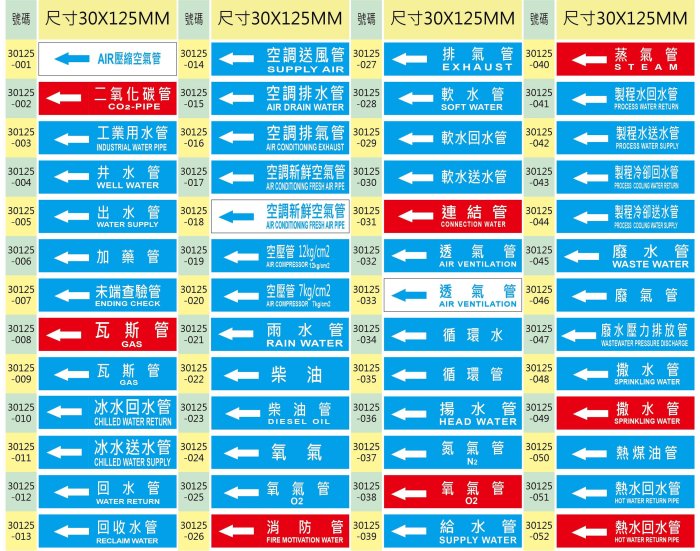 【珍福設計-小張管路貼紙】管路貼紙 管線標示 大樓管路貼紙 工廠管路貼紙 消防管路貼紙 機電管路 機台設備管路