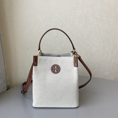 【琳精品】 Tory Burch TB 86843  新款女士帆布撞色 BLAKE水桶包 側背包 單肩包 女包