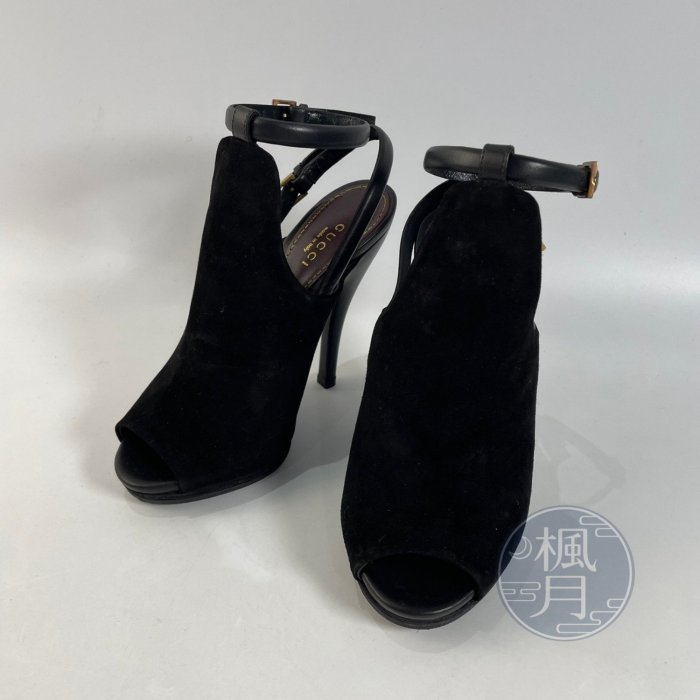 BRAND楓月 GUCCI 古馳 304707 黑麂皮高跟鞋 #34.5 精品鞋款 女用鞋款 時尚穿搭