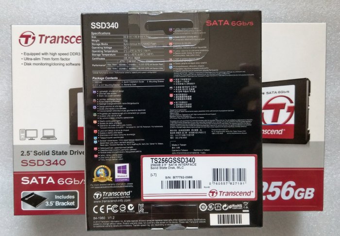 全新創見 SSD340 256G 固態硬碟附原廠硬碟轉接架 (MLC顆粒)