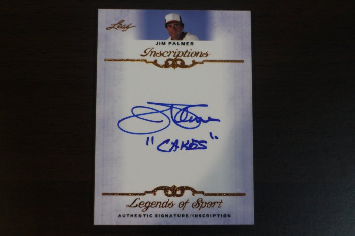 名人堂~2012 Leaf Inscription Auto Jim Palmer Cakes 銘文綽號簽名卡~非常少見