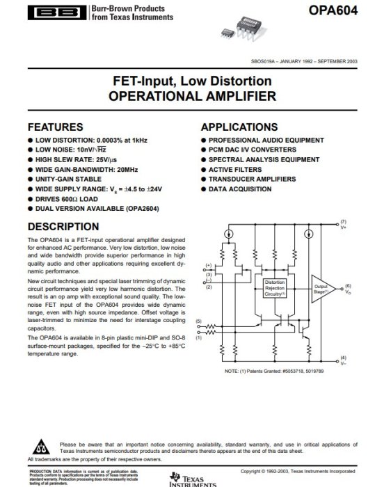 BB  FET-Input, Low Distortion OPA  604AP