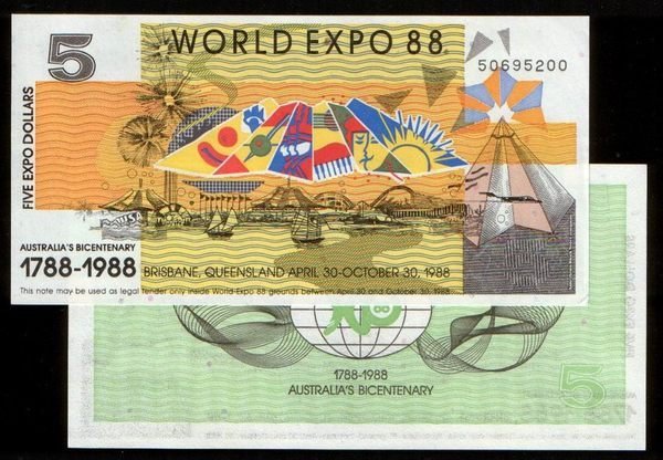 AUSTRALIA（澳大利亞消費券），PC1，5-Dallar，ND(1998)，品相全新UNC