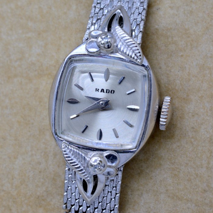 《寶萊精品》RADO 雷達表銀灰白方型手動女子錶