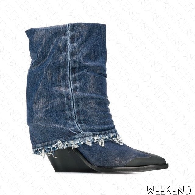 【WEEKEND】 DIESEL D-SLANTY Denim Cowboy 牛仔 高跟 踝靴 短靴 藍色