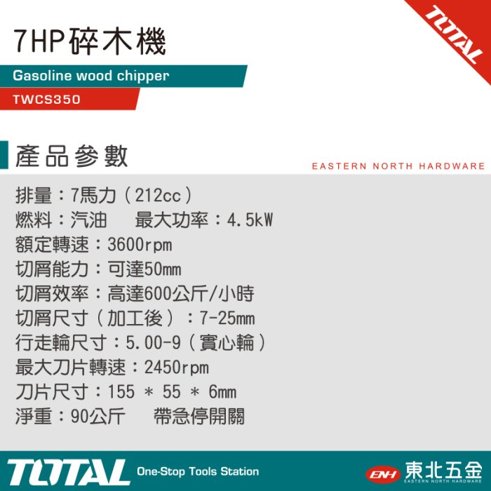 附發票 TOTAL 7HP 四行程碎木機 (TWCS350) 引擎碎木機 碎枝機 斜口式設計!