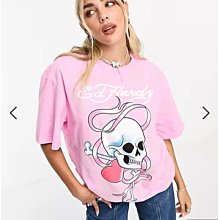 (嫻嫻屋) 英國ASOS-Ed Hardy 骷髏印花粉色休閒 T 卹上衣EI23