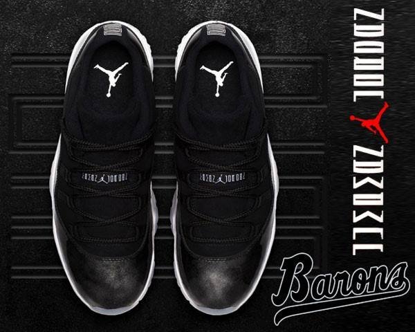 致敬職業棒球生涯。NIKE AIR JORDAN 11 LOW BARONS 伯明罕男爵隊 黑白 528895-010