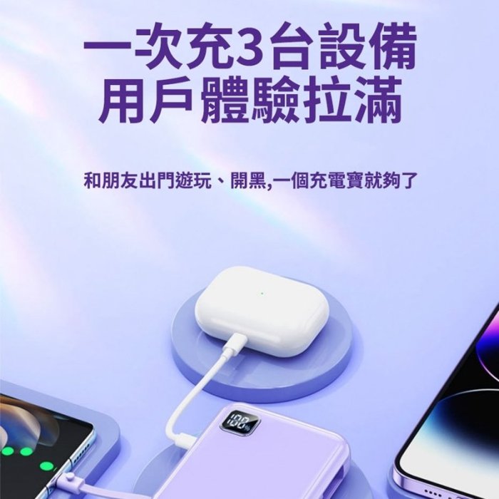 正版台灣公司貨 Remax RPP-579 冰雅 自帶線 行動電源 Apple TypeC 數顯電量 10000mAH