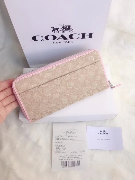 COACH  女士立體馬車C字緹花拉鍊長夾 coach outlet 超低