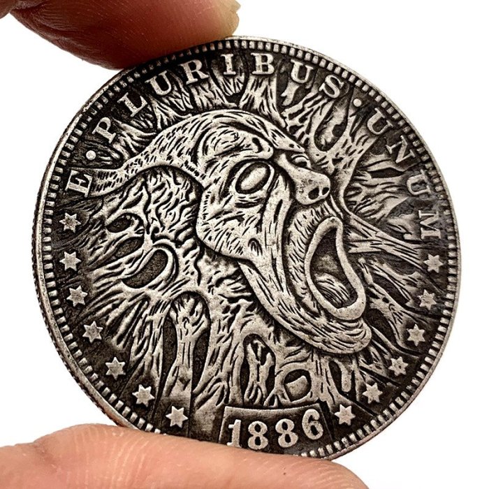 特價！現貨 1886骷髏頭惡魔浮雕仿古銅舊銀紀念幣 收藏幣銅幣紀念章硬幣