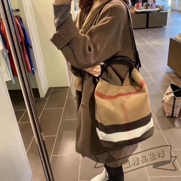 閒置✈二手正品 Burberry 巴寶莉 The Ashby Canvas 經典大格紋 水桶包小號/大號 手提包 斜挎包