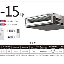 台南家電館∼三菱電機變頻一對一吊隱式冷氣【SEZ-KD71VAL+SUZ-KA71N】冷暖型！無線/有線~安裝費另計