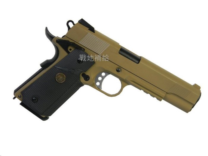 【戰地補給】台灣製WE M1911 MEU魚骨戰術版沙色全金屬瓦斯槍(滑套可動可後定，後座力大)