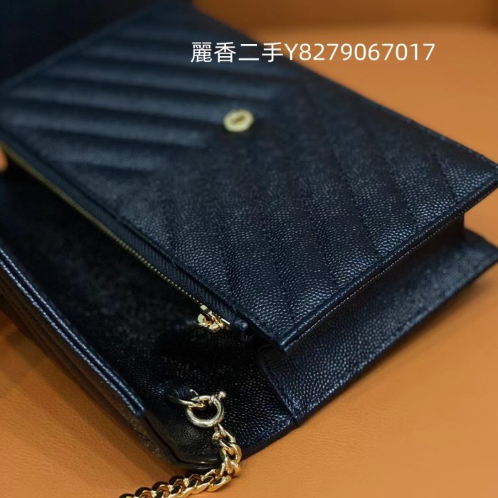 麗香二手 YSL 聖羅蘭 19CM WOC ENVELOPE粒面壓印皮革鏈條錢包 肩背包 393953