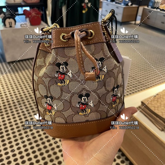 琪琪Outlet代購 美國正品 Coach CN499 新款Disney迪士尼米奇刺繡女士水桶包 斜背包 單肩手提包 附購買憑證