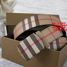 優買二手精品名牌店 BURBERRY 經典 格紋 黑色 皮革 防水 皮釦 方釦 皮帶 腰帶 腰封 vintage 寬3公分 全新商品 80/85cm