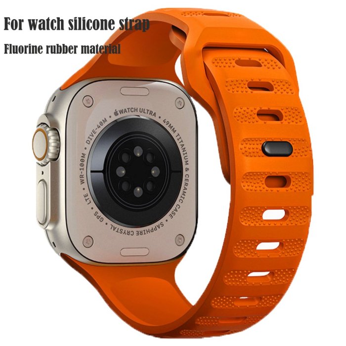 適用iwatch Ultra 49mm系列8/7/6/5/4/3氟橡膠錶帶男女款多孔設計蘋果手錶45 44mm替換錶帶