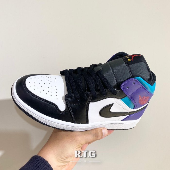 【RTG】NIKE AIR JORDAN 1 MID TEAL PURPLE 白黑紫 中筒 拼接 男鞋 DQ8426-154