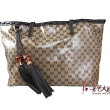 ＊奢華大道國際精品＊【G1479】GUCCI 咖啡色竹節流蘇 Crystal PVC購物包 354366