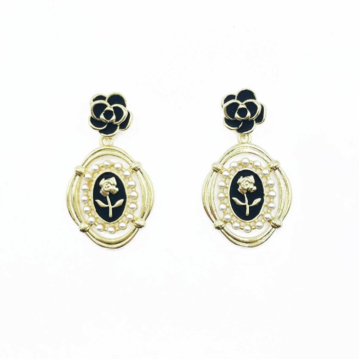 韓國 925純銀 珍珠 玫瑰 氣質 耳針式耳環