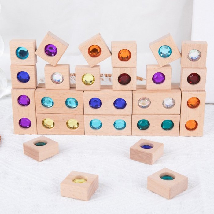 兒童早教益智大顆粒創意寶石亞克力拼搭積木兒童顏色認知木制玩具 #積木玩具