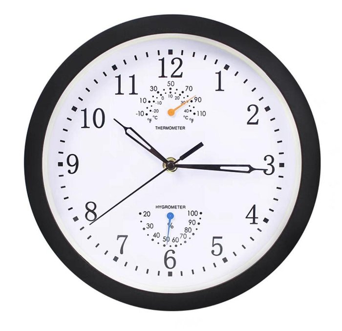 【10寸】家用靜音石英鐘錶圓形掛鐘客廳時尚現代時鐘溫濕度計創意簡約掛表