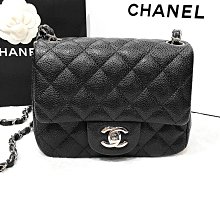 二手旗艦 CHANEL A35200 黑色荔枝牛皮 菱格紋  MINICOCO 小方胖17銀鍊  (中友店)11501