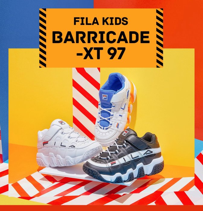 Luxury】Fila Barricade XT 97 KIDS 大童款魔鬼氈籃球鞋黑白藍橘男童