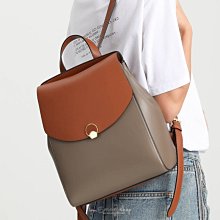 EmmaShop艾購物-韓國同步上新-小眾設計師款-真皮撞色雙肩後背包