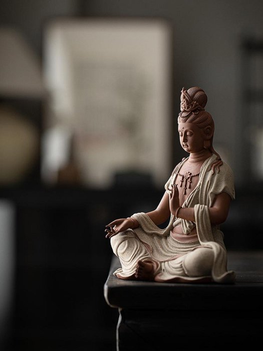玖玖煉器新中式禪意觀音菩薩佛像擺件家用玄關客廳家居陶瓷工藝品裝飾