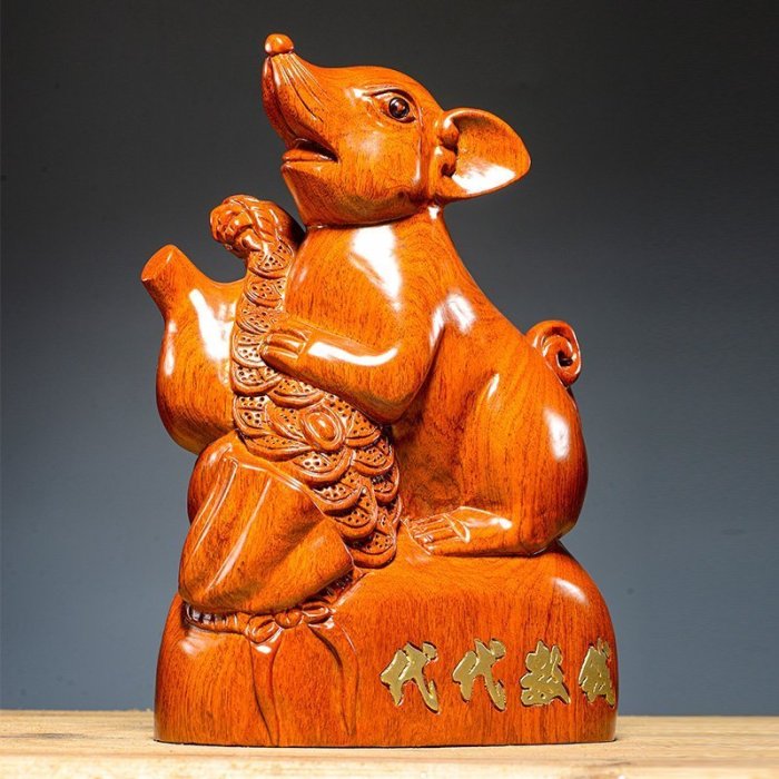 黃花梨木雕老鼠擺件代代數錢生肖實木雕刻家居客廳裝飾紅木工藝品~特價