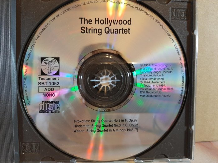 Hollywood S.qt,Prokofiev,Hindemith,Walton,好萊塢弦樂四重奏團，普羅柯菲夫，亨德密特，華爾頓:弦樂四重奏曲，如新。