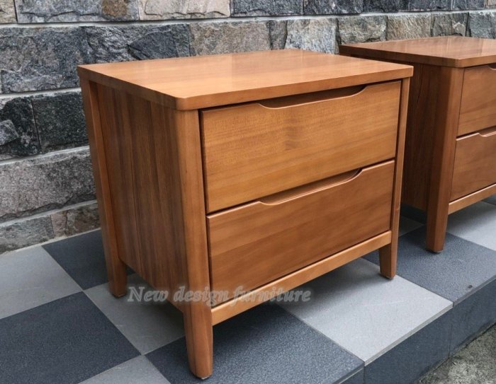 【N D Furniture】台南在地家具-日式風味檜木半實木柚木色雙抽床邊櫃/床頭櫃WB