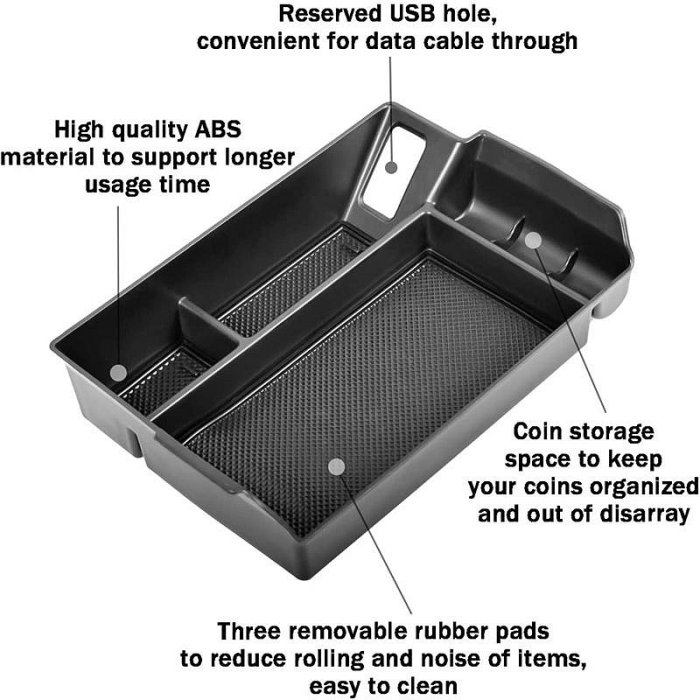 豐田 Sienna 2021 2022 配件扶手插入式儲物盒  帶黑色防滑墊的中控台整理器托盤