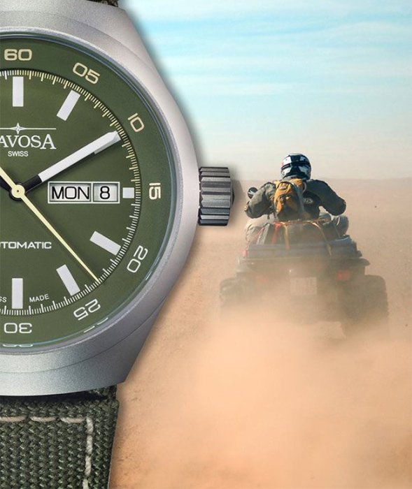 AVOSA 161.518.75 Trailmaster 冒險旅遊者GMT雙時區腕錶-綠/尼龍帶/42mm