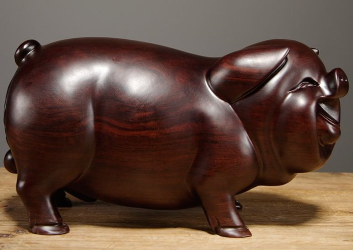 18695c 黑檀木木雕福氣豬擺件手工雕刻工藝品福財豬擺飾吉祥招財豬木製