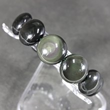 [銀九藝] 寬~16mm 錢幣型 天然彩虹黑曜石 黑耀眼 水晶手珠 手鍊 手串 (Liu 4)