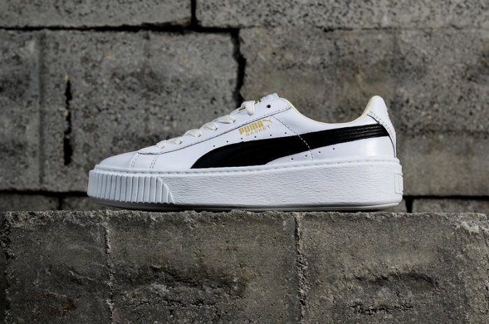 PUMA Basket Platform 蕾哈娜二代簡版全皮 白黑休閒板鞋364040-05