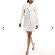 (嫻嫻屋) 英國ASOS-Y.A.S優雅時尚名媛白色西裝領長袖雙排釦蕾絲洋裝禮服 EL23