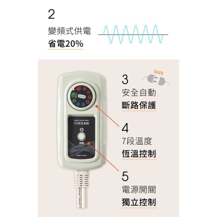 保固二年 韓國甲珍 變頻式恆溫電熱毯 KR3800J 雙人單人 可水洗 7段溫度 露營電毯發熱毯毛毯 保暖床墊 75海