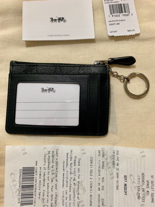 COACH caoch 防水零錢包小卡夾 黑色 大C Logo圖案 全新正品 美國outlet 購回