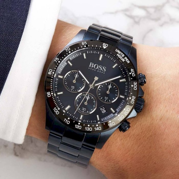 BOSS 42mm 寶藍錶殼 寶藍錶帶 鋼錶帶 石英手錶 精鋼錶殼 HB1513758  42MM
