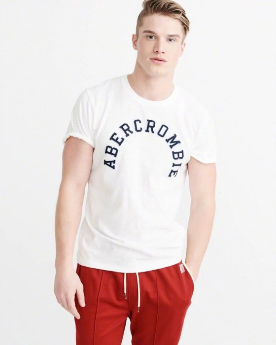 Maple麋鹿小舖 Abercrombie&Fitch ＊ AF 白色電繡字母短T ＊ ( 現貨L號 )