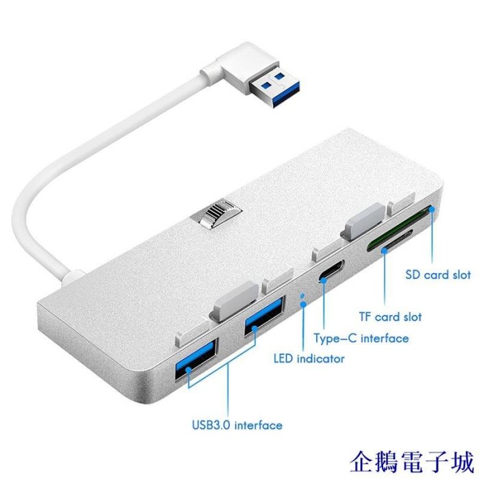 企鵝電子城用於iMac的5合1集線器Apple多合一USB3.0X2/Type-C/TF/SD 5Gbps多功能便攜式集線器