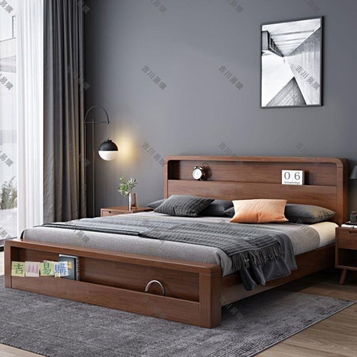 【熱賣精選】北歐實木床1.5米單人床家用主臥1.8米雙人床床頭柜床墊整套家具