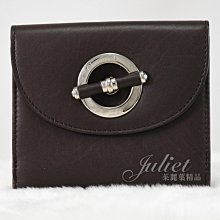 【茱麗葉精品】二手商品 【9.9成新】Dior 金屬LOGO全皮革壓紋扣式短夾.深咖#3