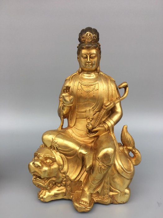 銅鎏金文殊普賢菩薩佛像，重2.9公斤，35080R一對