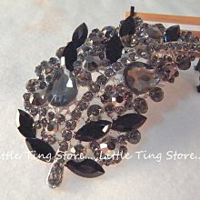 Little Ting Store:婚禮晚宴造型針 黑與黑灰水滴鑽葉子大別針長針固定厚披肩圍巾帽針胸針